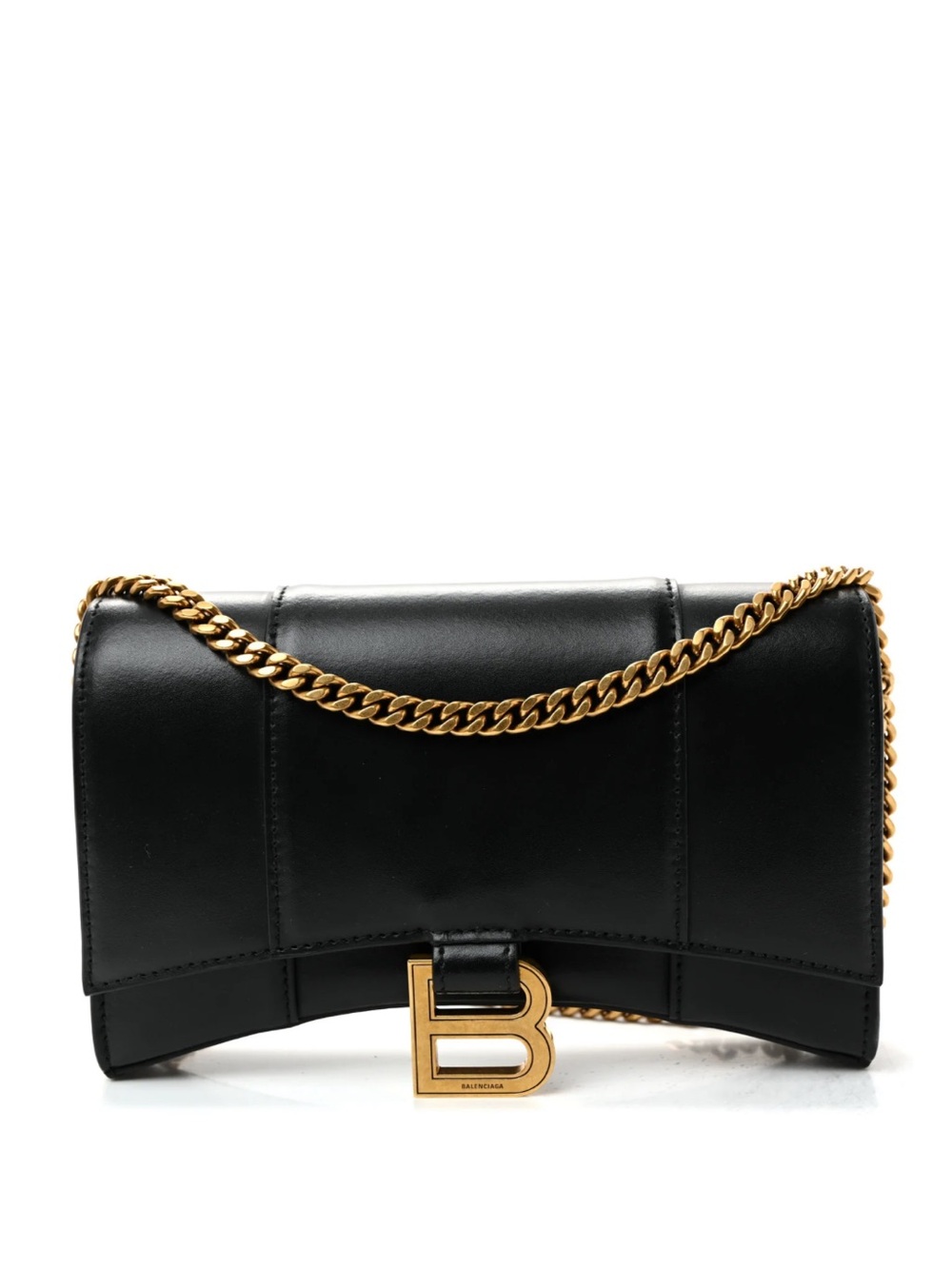 Balenciaga Black Leather 'B' Chain Crossbody Bag with Gold Hardware